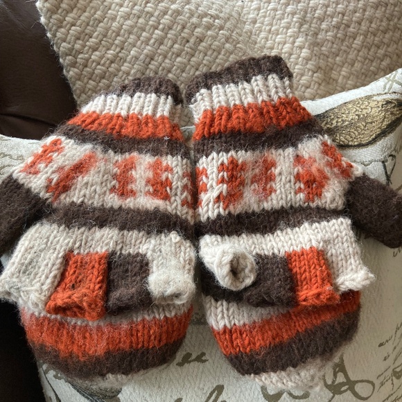 Wool Gloves Mittens Fleece Lining Convertible Handmade in Nepal - Picture 6 of 9